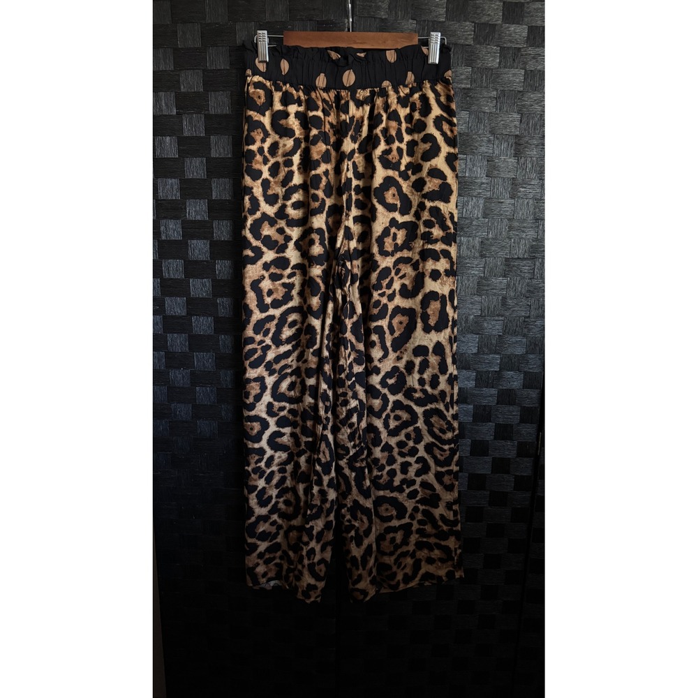 Shannon Passero Valley Pant Women M Brown Leopard Wide Leg NEW Rayon 5581